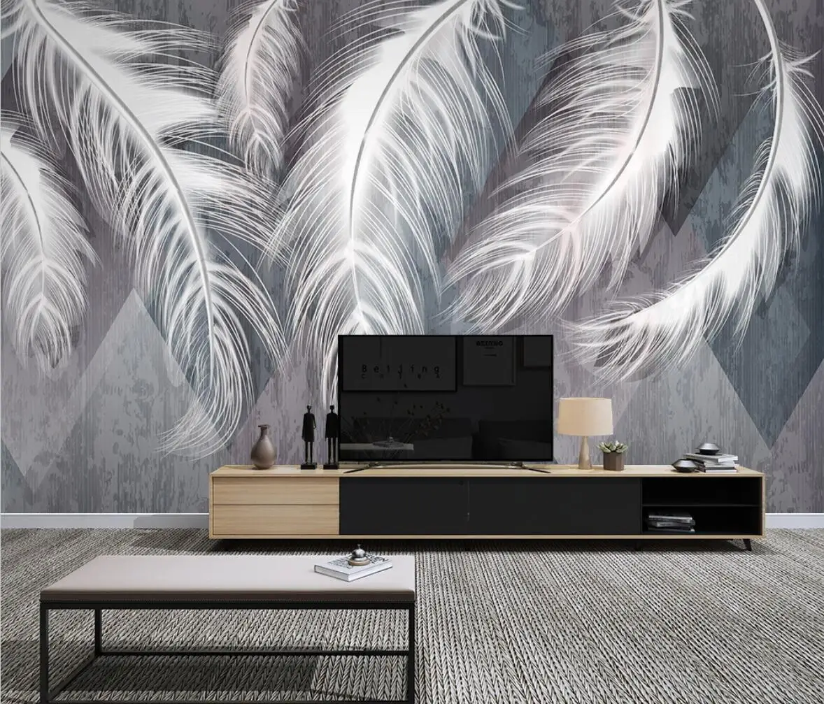 Custom white feather Mural Wallpaper 3D living room Bedroom Fresco Modern Art 3D wall papers Home Decor Papel De Parede Sala