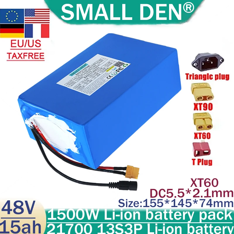 48V 15ah 21700 lithium battery pack 13S3P 100-1500W high-power electric motorcycle 30A BMS 21700 off-road vehicle swimming boat