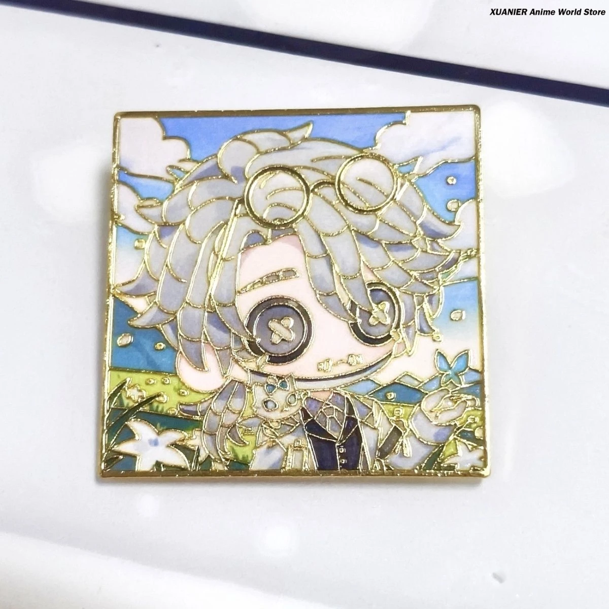 أنيمي الهوية VAesop كارل المحنط شارة معدنية مربعة بروش دبوس الكرتون الشكل قلادة الحافة الملابس ديكور تأثيري هدية #1