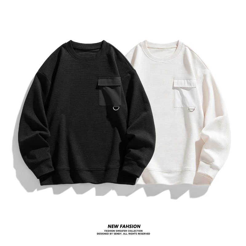 Autumn Men's Sweatshirt Solid Color Long Sleeve Super Size M-8XL Clothing Casual Pocket Design Top Fashion Unisex Sweatshirts