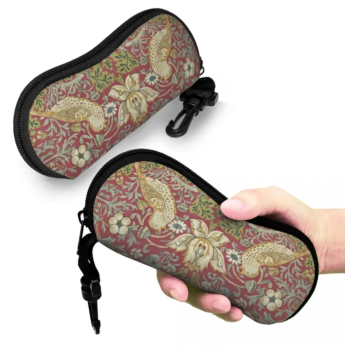 William Morris Strawberry Thief Red Shell Eyeglasses Protector Cases Cute Sunglass Case Floral Textile Pattern Glasses Bag