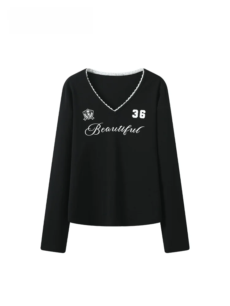 

CaraCLUB plus Size Long Sve V-Ne T-irt Women's Early Autumn New Sle Slimming Loose Top Casual Cotton Faion