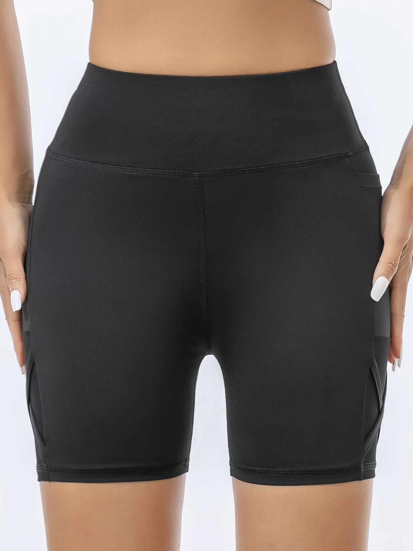 Side pocket mesh cross-fit shorts yoga exercise speed-dry running gym pants