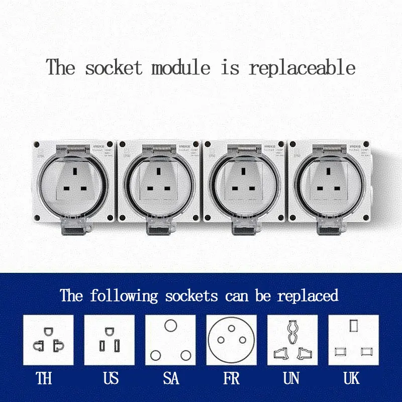13A British Standard Outdoor Waterproof Socket 86-Type Integrated Surface Mounting 3-Hole Rainproof Box 2/3/4-Position Integrati