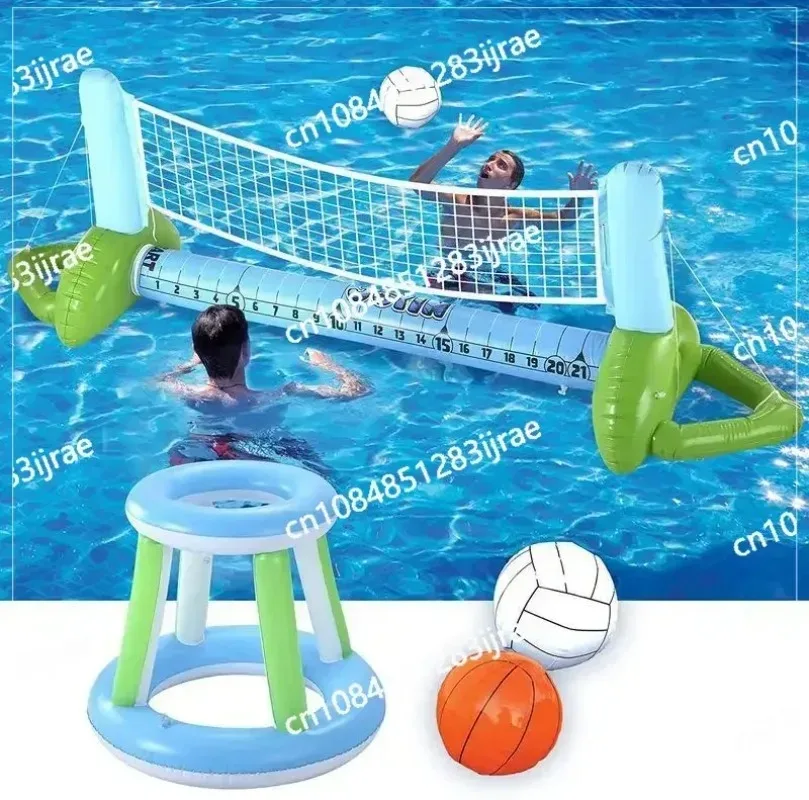 Water Games Entertainment Sports Beach Multiplayer Interactive Entertainment Portable Inflatable Water Blue Ball Volleyball Rack