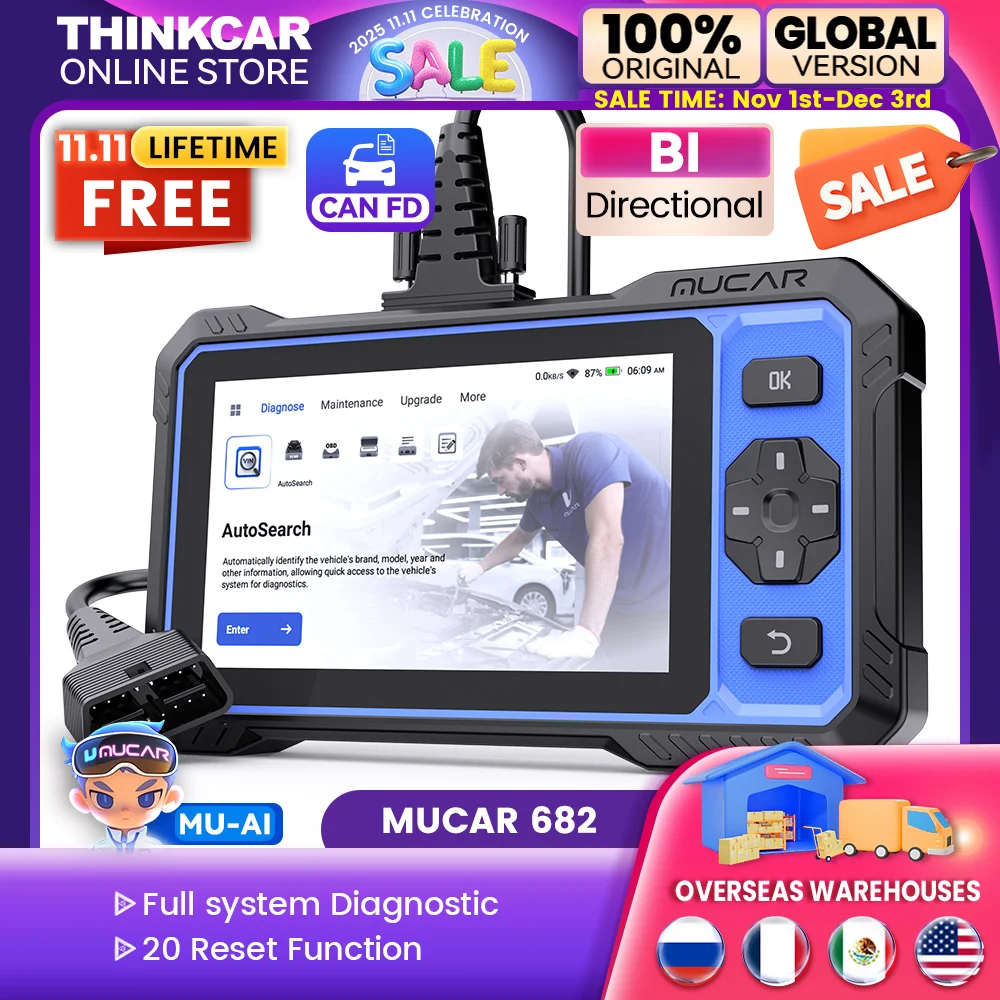 

MUCAR 682 OBD2 Автомобильный диагностический инструмент, полная система 20, функция сброса, инструменты для сканера, двунаправленное использование CANFD, бесплатное обновление