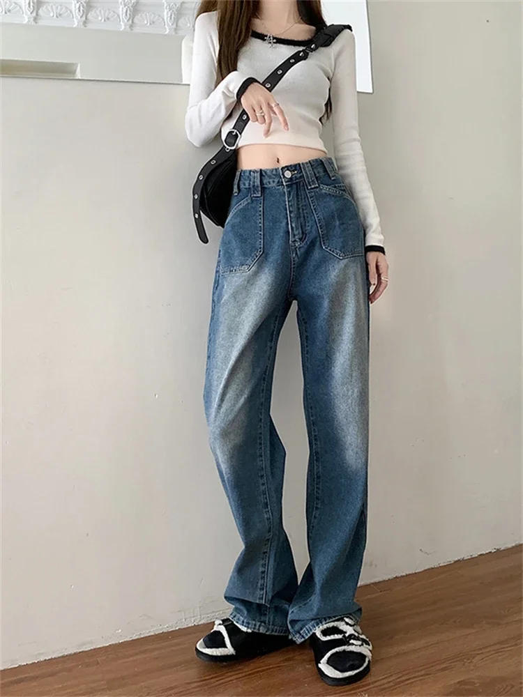 Jeans de Style Coréen pour Femme, Poches Boutonnées, Wiltshire, Vintage, Confortable, ChimRespirant, Streetwear, Simple, Loisirs, Printemps