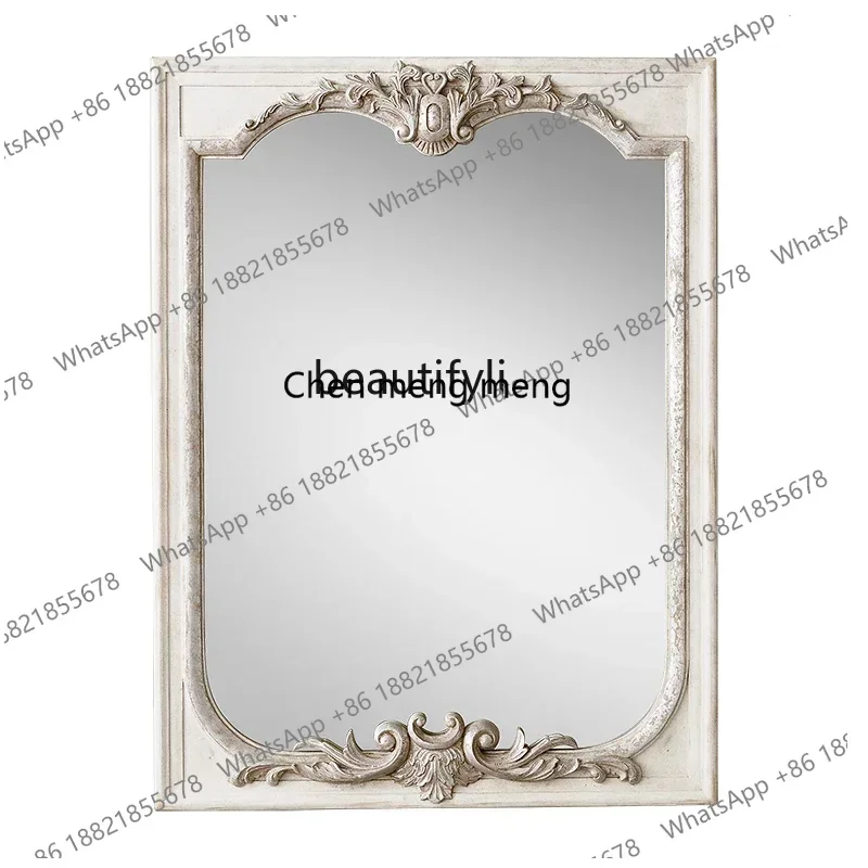 xx1European-style entrance retro wall-mounted  background wall carved decorative mirror French dining room square wall mirror