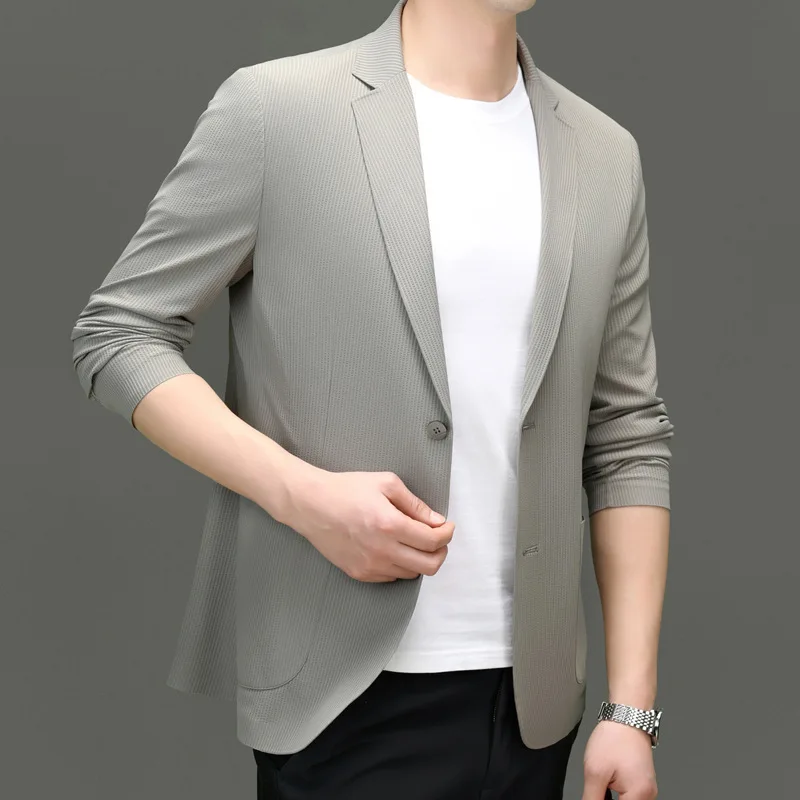 1-A34  Small Suit Casual Single Western Men's Jacket Men's Cas Brand Solid Color Middle-aged and Young Dad Suit