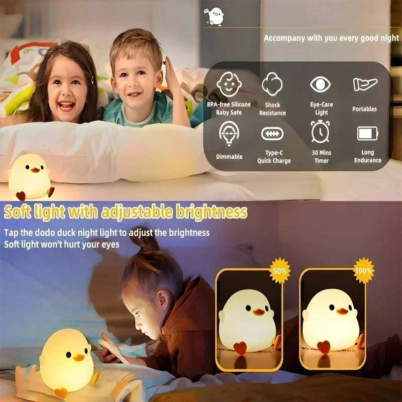 Do Duck Night Light, Silicone Squishy Nursery Bedside Lamp, USB Rechargeable Touch Table Lamps for Bedrooms, Living Room Decor