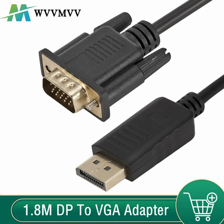 WvvMvv 1.8m DisplayPort To VGA Adapter Cable 1080P DP to VGA Male to Male Converter For PC Computer Laptop TV Monitor Projector