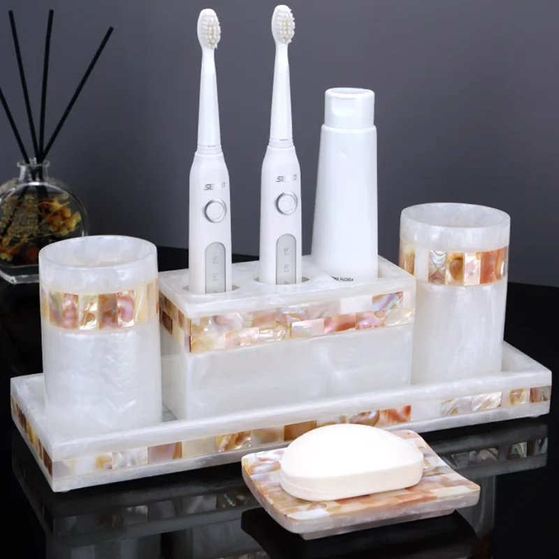 

Light Luxury Shell Bathroom Decoration Accessories Toothbrush Holder Soap Dispenser Lotion Bottle Bathroom Supplies Wash Set