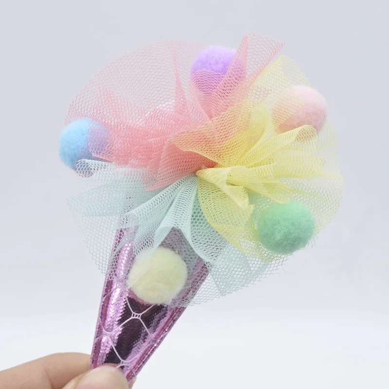 4Pcs Colorful Mesh Chiffon Ball Patches Ice Cream Applique for DIY Clothes Shoes Hat Headwear Hair Clips Decor Accessories