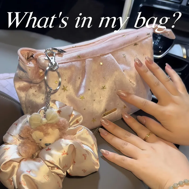 Women Stars Velvet Cosmetic Bag Large Capacity Wash Pouch Shell Shape Makeup Case Handbag Zipper Desktop Storage Bag