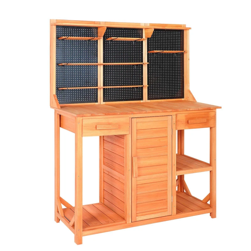 

Outdoor potted plant workbench with cupboard drawers Garden work table Terrace Wooden gardening potted plant workbench