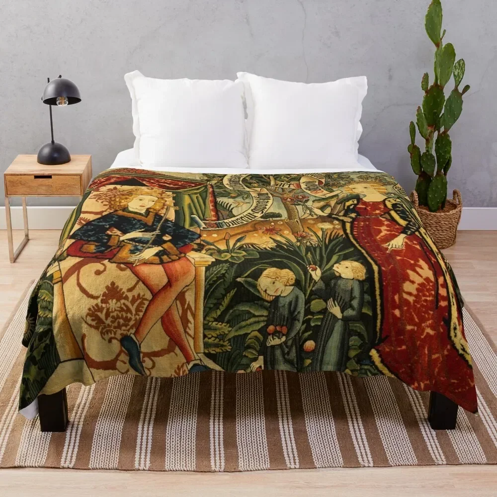 Two Riddles of the Queen of Sheba, Medieval Tapestry Throw Blanket Comforter Bed Fashionable Large Blankets