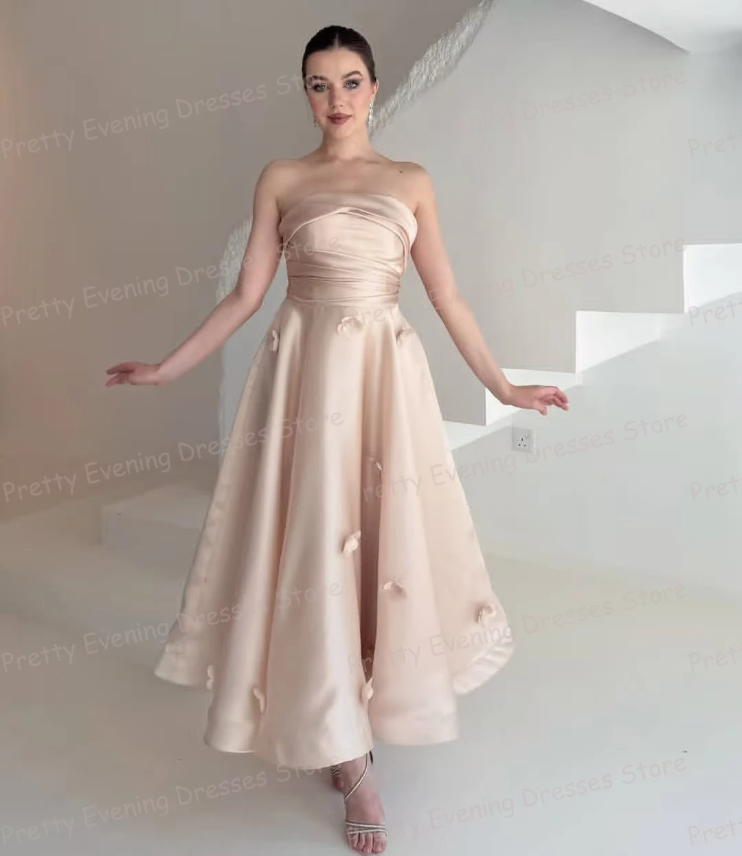 

Простые вечерние платья без бретелек, женские трапециевидные платья для выпускного вечера чайной длины, вечерние платья без рукавов по индивидуальному заказу, модные платья Vestidos De Novia 2026