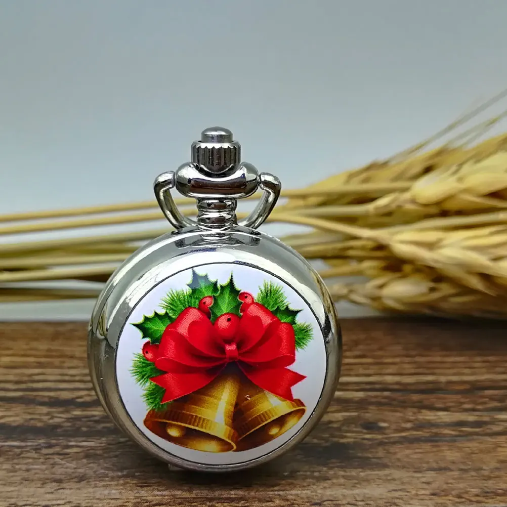 

Pocket Watch Unique Christmas Bell Printing Retro Quartz Vintage Gift Accessory Precision Movement