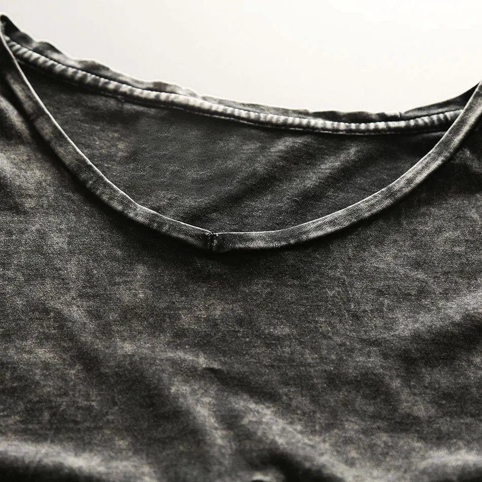 Zecmos Vintage Black T-Shirt Men China Size Fashion Heavy Washed T Shirts For Men Slim Fit V Neck Top Tees Male Short Sleeve