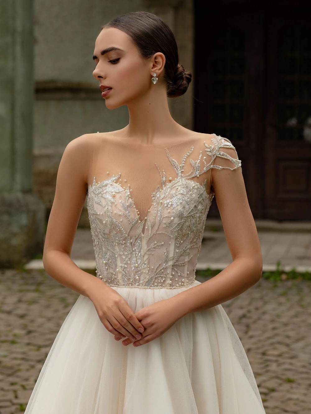 Vestido De novia sencillo sin mangas con cuello redondo, vestido De novia con perlas y lentejuelas brillantes, vestido De novia largo elegante con corte en A