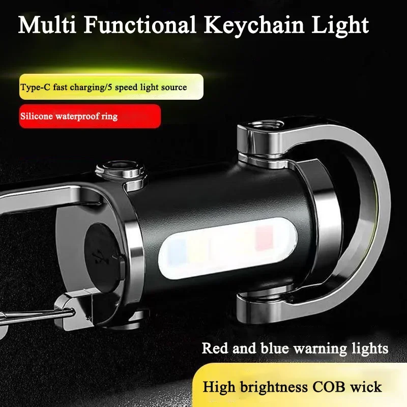 Rechargeable Keychain Flashlights 800 Lumens EDC COB Work Light 7 Modes Emergency Keychain Light for Walking Searching Hiking