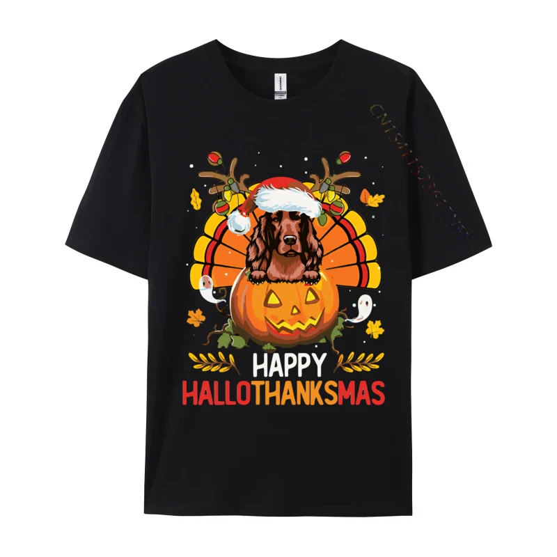 Cocker Spaniel Happy Hallo Thanksmas T-shirts Top T-shirts Novelty Company Cotton Tops & Tees Slim Fit for Men Brand T-shirt