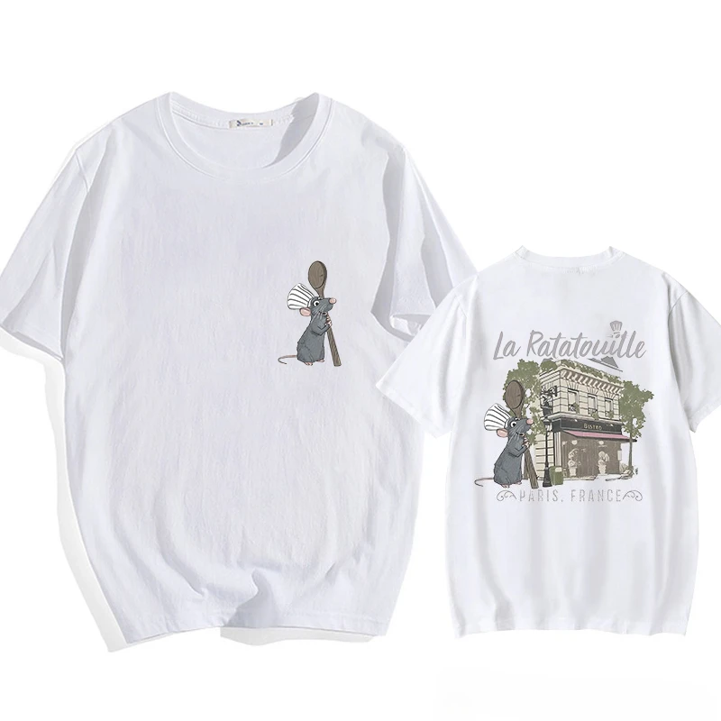 Camiseta de Chef pequeño Remy de Disney Ratatouille Paris para mujer, camiseta holgada de verano al aire libre, camisetas de Anime Harajuku Unisex Y2K, ropa
