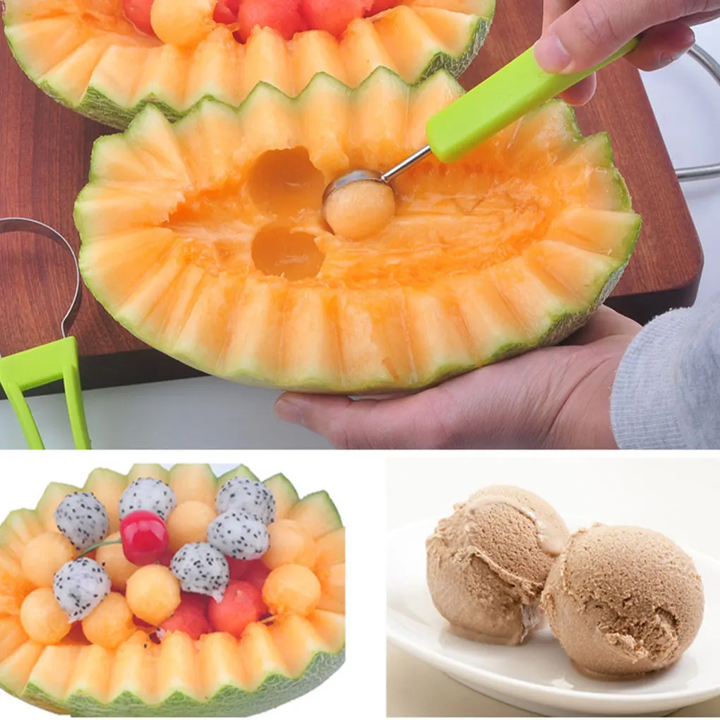 Multifunctional Melon Baller and Carving Knife Set Stainless Steel Fruit Spatula Watermelon and Cantaloupe Cutter Kitchen Tools