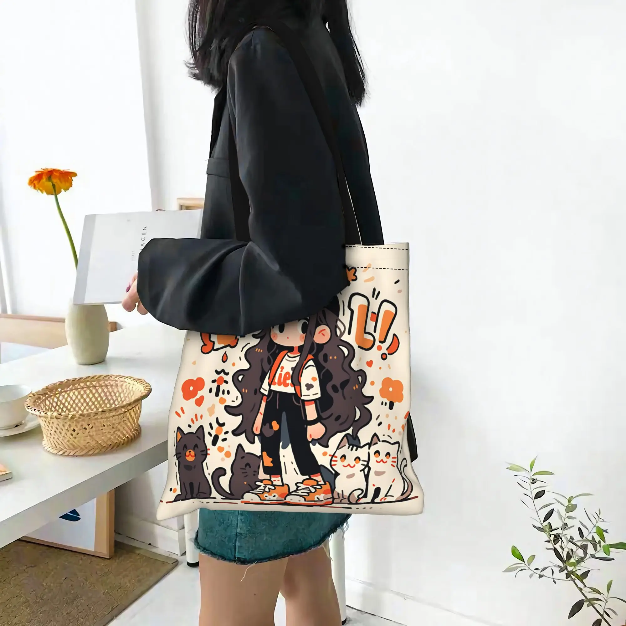 

bags for woman 2026 Cool anime character Reusable Double Sided Canvas Tote Bag Shoulder Handbag