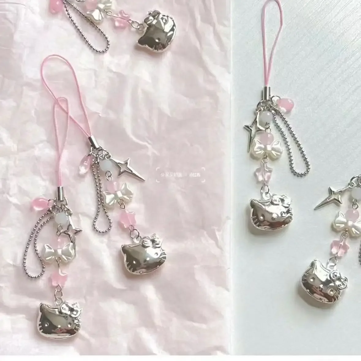 Hello Kitty Cell Phone Rope Chain Sanrio Anime Pendant Handmade Beads Strand Choker Bracelets Dangle Diy Jewelry Accessories Toy