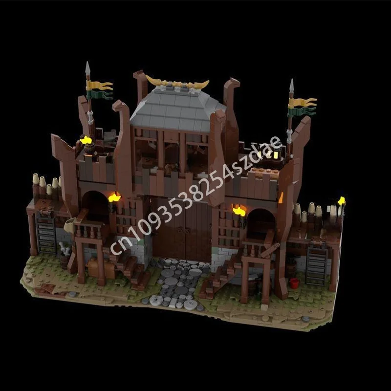 

1744 шт. MOC Rohan Gates Edoras Hobbit и модель строительных блоков архитектура сборка креативные рождественские подарки идея игрушки для детей