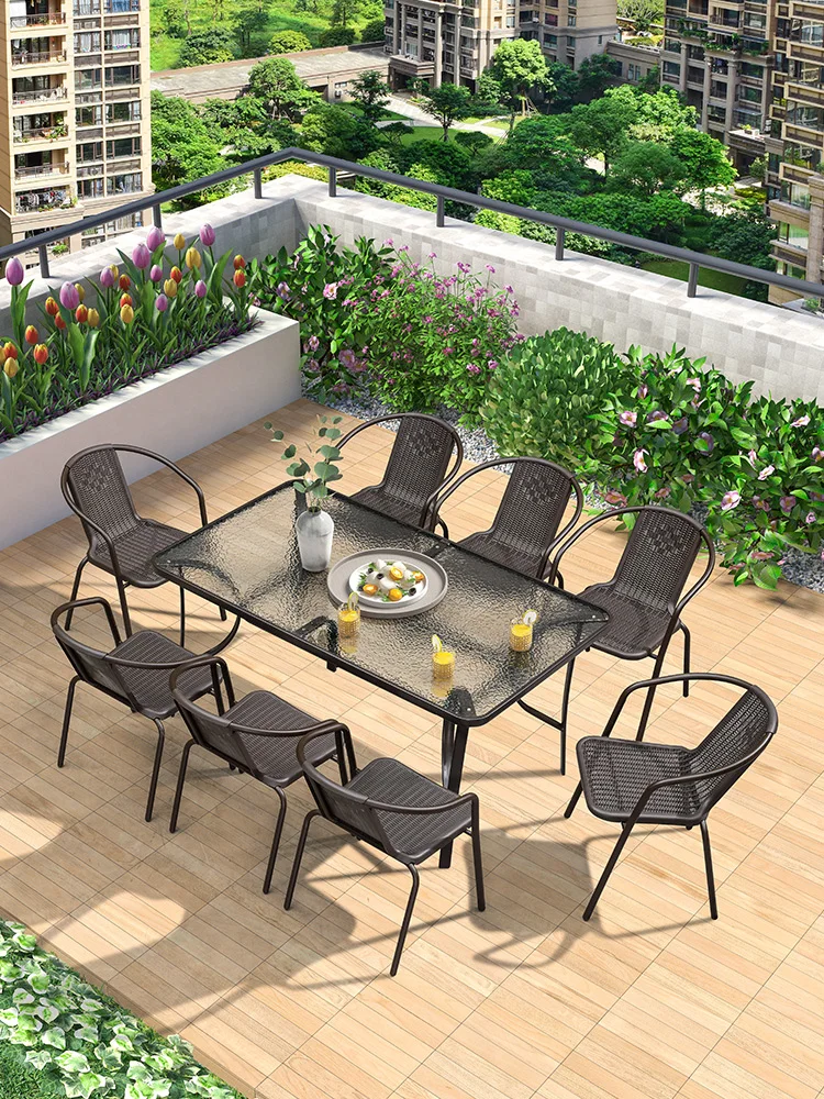 Outdoor table and chair combination courtyard, outdoor wrought iron lounge chairs, outdoor terrace, dining table garden