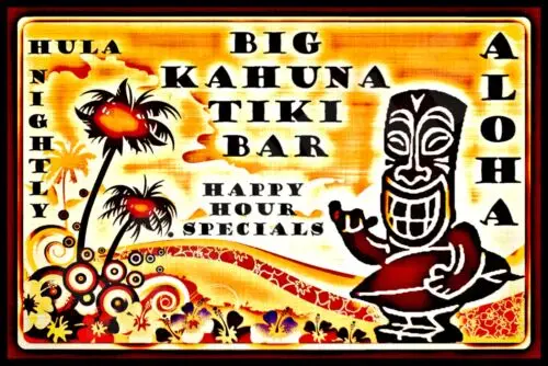 *ALOHA TIKI BAR BIG KAHUNA* MADE IN HAWAII METAL SIGN 8X12 LUAU HAPPY HOUR SURF