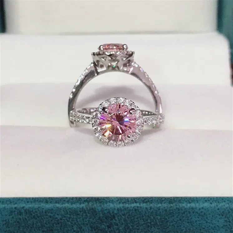 Luxury 18K Solid Platinum PT950 Pink Color 2Carat Closed Round Package 100% Original Certified Moissanite Wedding Ring for Women