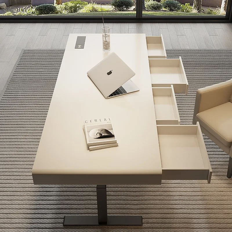 Scrivania sollevabile elettrica intelligente in legno massello di lusso leggero italiano, grande tavolo da soggiorno per scrivania doppia per computer da ufficio domestico