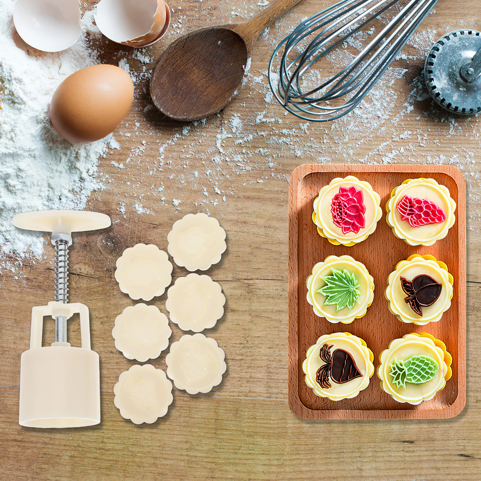 

1 Set Moon Cake 3D Fruits Pattern Stamps Hand Press Fondant Dessert Mold Food Grade Abs Non-Stick Baking Tool For Cookies Pastry