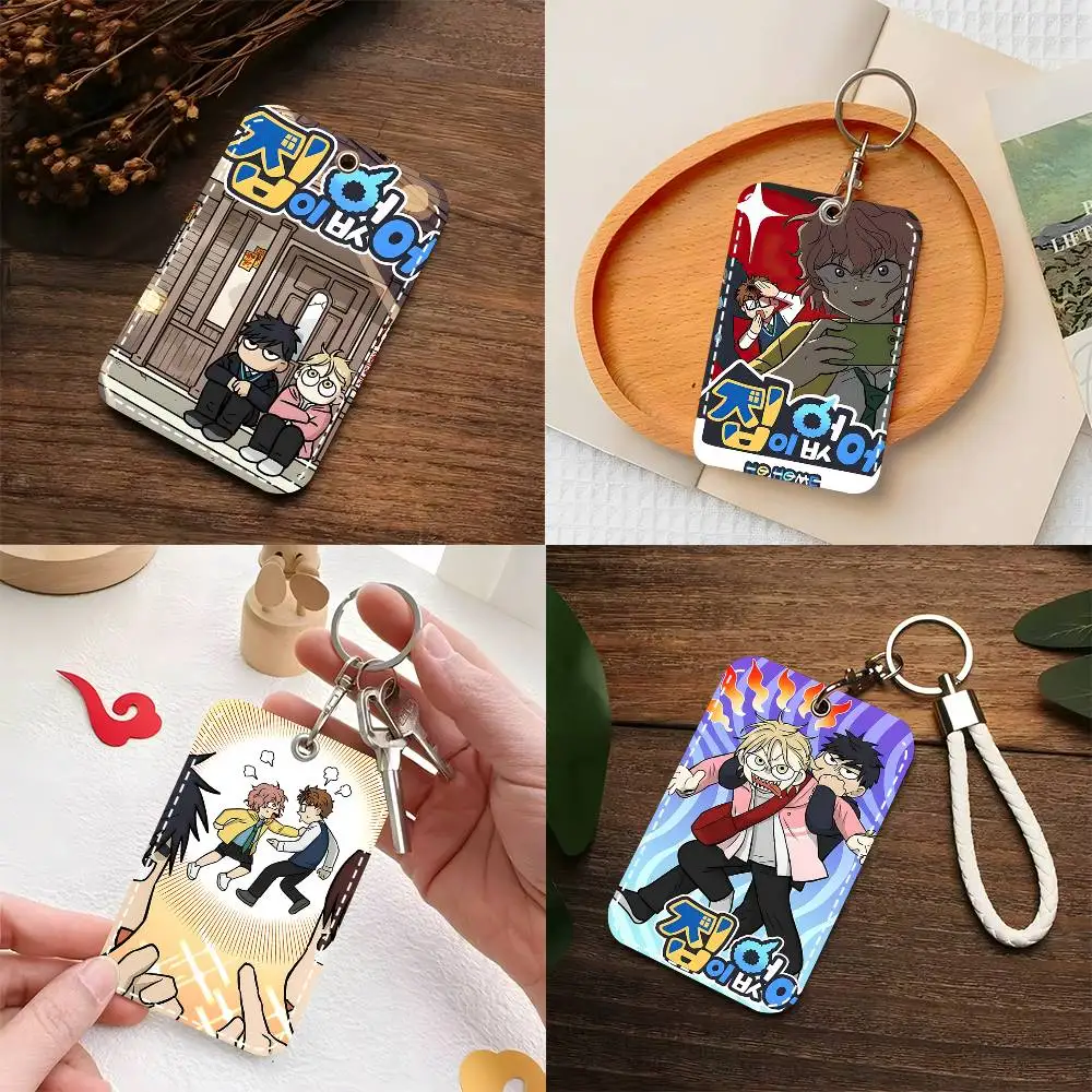 1pc No Home Card Case Keychain Access Card Bag Key Tag Ring Leather Card Holder Key Ring Access