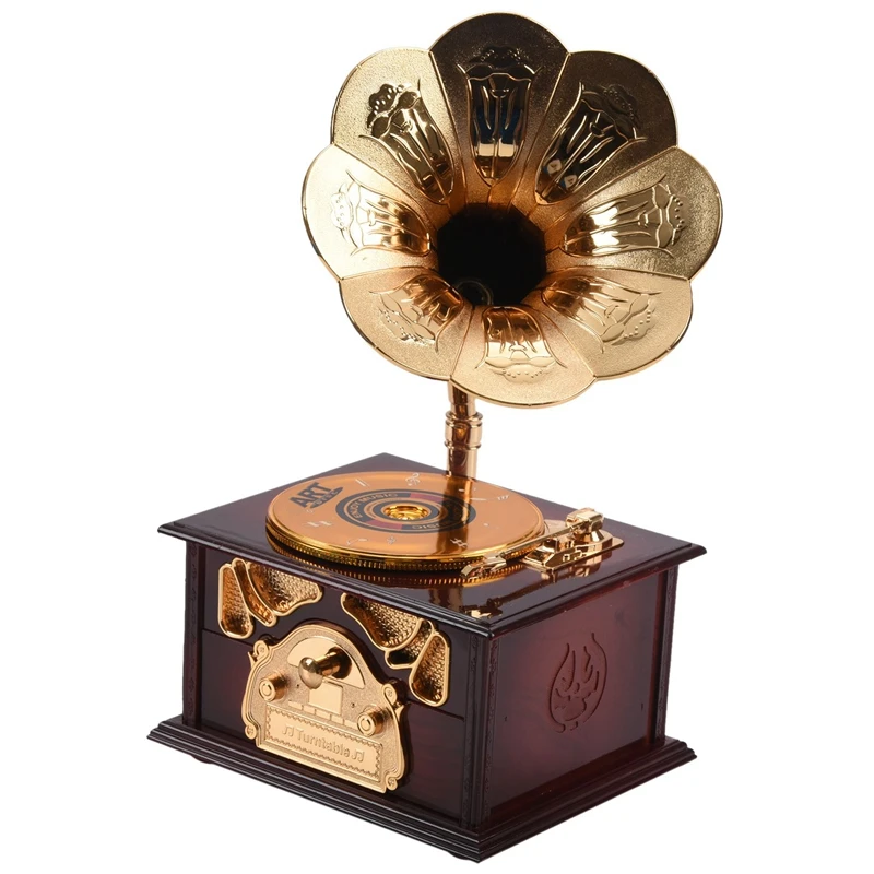 

Gramophone Shaped Classic Vintage Music Box Hand Crank Type Music Box Movement Diy Romantic Christmas Present Drop Shipping