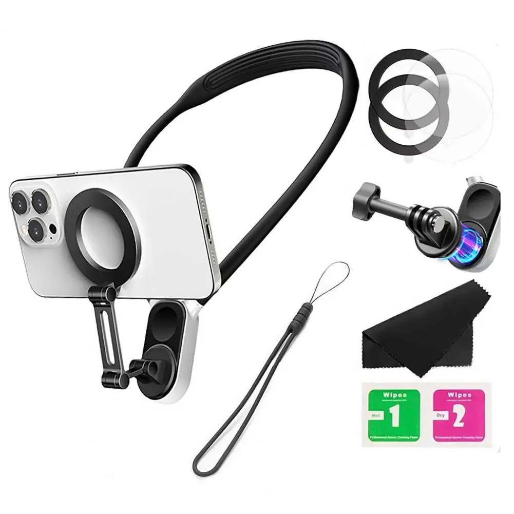 

Держатель для телефона на шею, магнитное крепление на шею без помощи рук, держатель для селфи POV/Vlog для Insta360, алюминиевая поддержка, подвесной держатель для телефона на шею