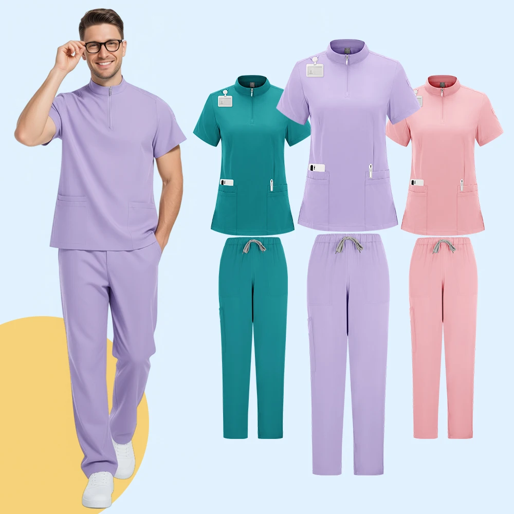 

New Nurse Doctor Scrub Set Women Medical Surgery Workwear Uniforms Short Sleeve Vet TopsPants Nursing Uniform Nursing Suits