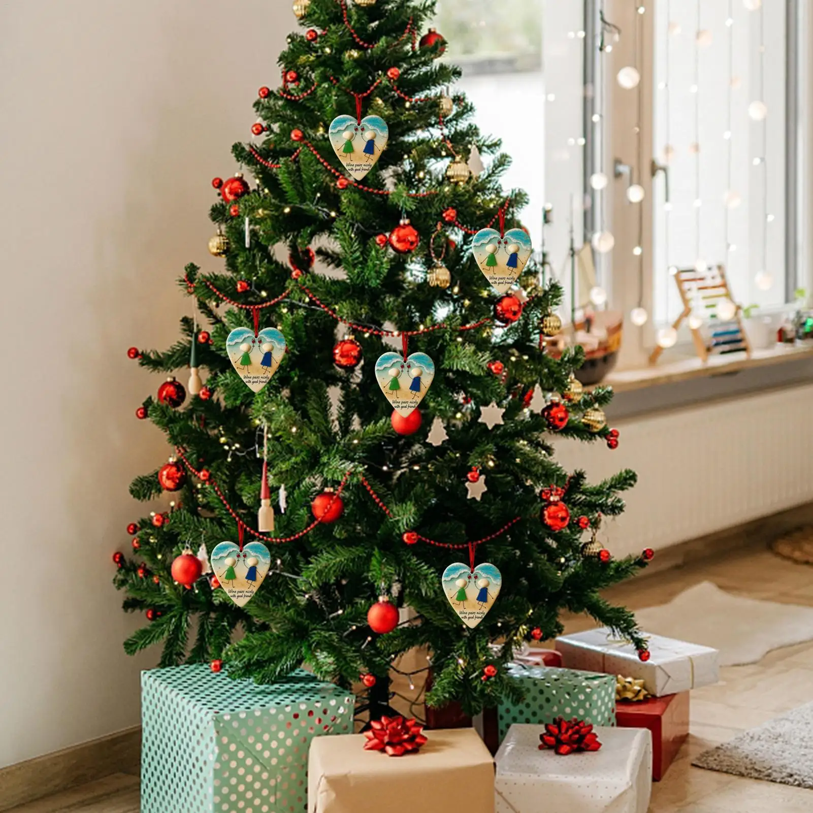 여성을 위한 우정 장식품 2D 아크릴 하트 모양 장식품 여성용 친구 펜던트 겨울 집 동료 휴일용