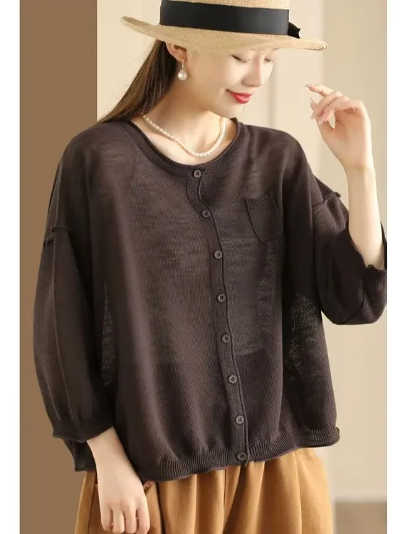 الرجعية الكتان محبوك سترة مفتوحة المرأة عادية فضفاض التخسيس ملابس خارجية ربيع 2025 جديد Sle سترة قطنية مريحة #5