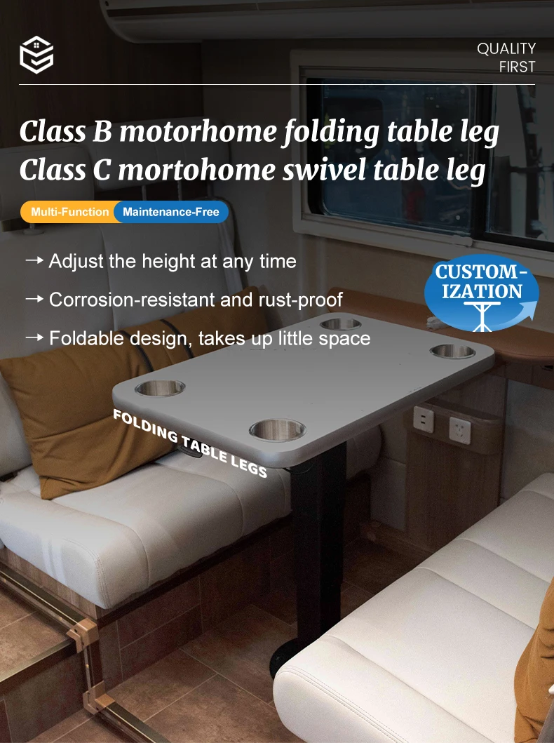 High Quality  RV Table Frame with Dual Support Legs Durable Steel Fixed Bracket Lift Table Black for Car & RV Use