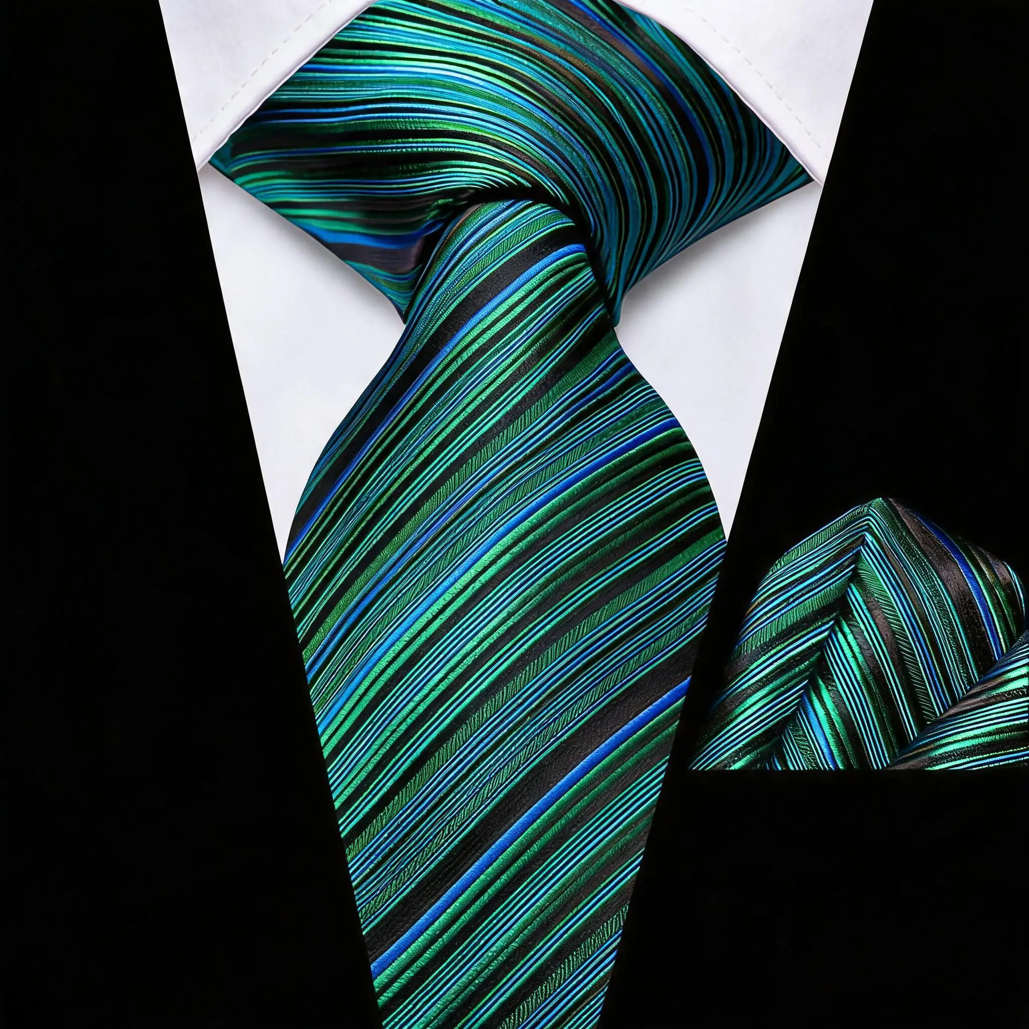 Men Twill Necktie Matching Pocket Square Kit Blue/Black/Brown/Gold Elegant Suit Accessory for Daily Formal Party Occasions