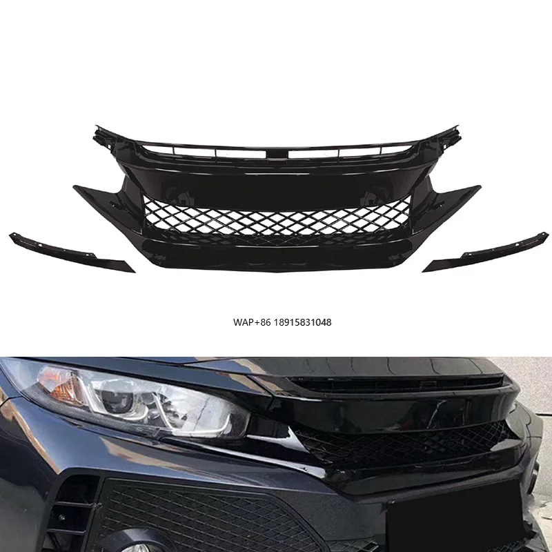 

New 10 Gen Honeycomb Front Bumper Grille for TR Car Body Kit 2016-2018 Auto Upgrade Type-r Style Black