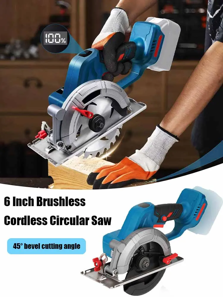 

6 Inch Brushless Circular Saw Compact Cordless Electric Saw Wood Metal Ceramic Tiles Cutter Power Tool For Makita 18V Battery