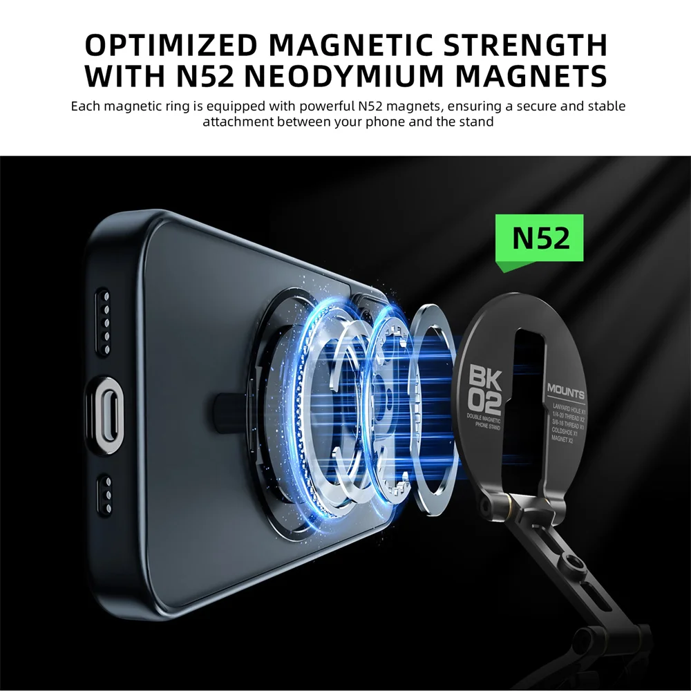 Dual Magnetische Telefoon Houder voor Statief/Camera/Reizen Vliegtuig Stand Ultradunne 1/4 "Schroef Statief Mount voor Iphone 16-12 Android