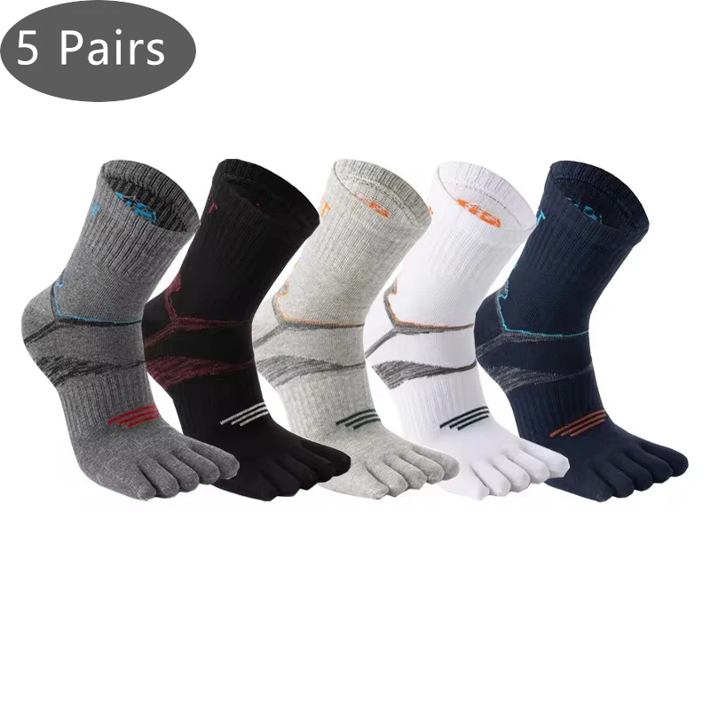 

5 Pairs Man Short Toe Socks Sport Compression Cotton Sweat-Absorbing Badminton Tennis Bike Run Basketball 5 Finger Travel Socks