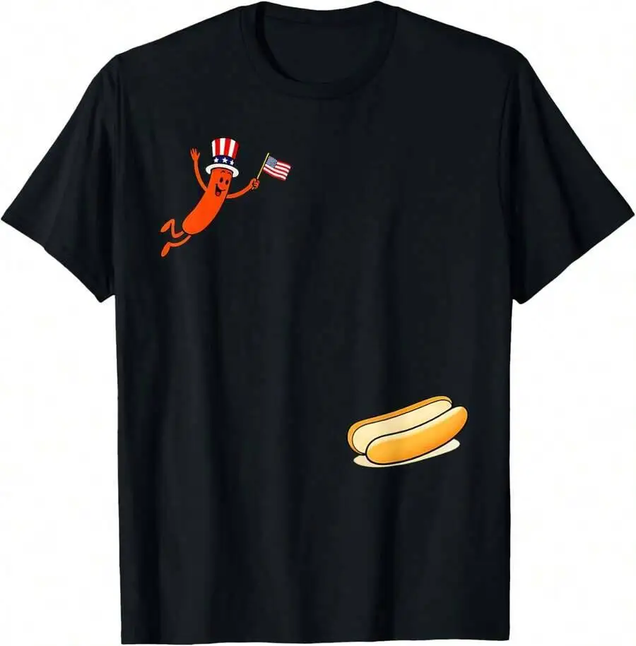 Hotdog Freedom Dive Funny Uncle Sam Hot Dog Jumping Into Bun T-Shirt 100% Cotton Trendy Y2K Short-Sleeve Tee – Soft,
