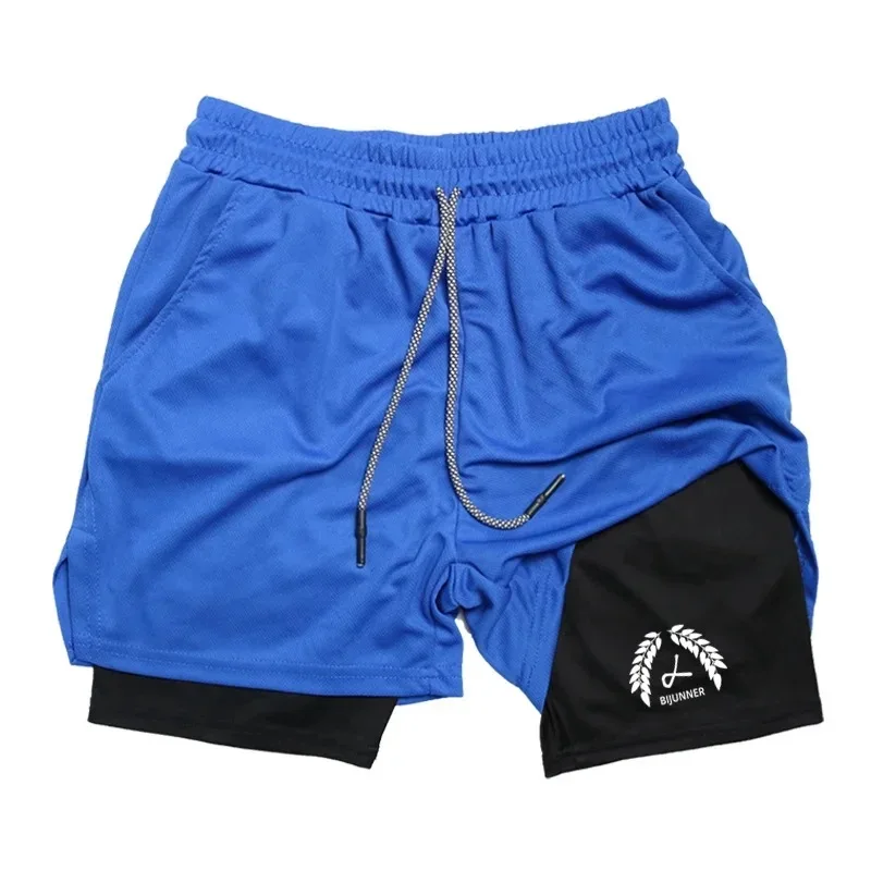 2025 New Men's Multi Pocket Double Layer Shorts for Fitness Sports Leisure Beach Exercise Lined Tight Shorts for Men